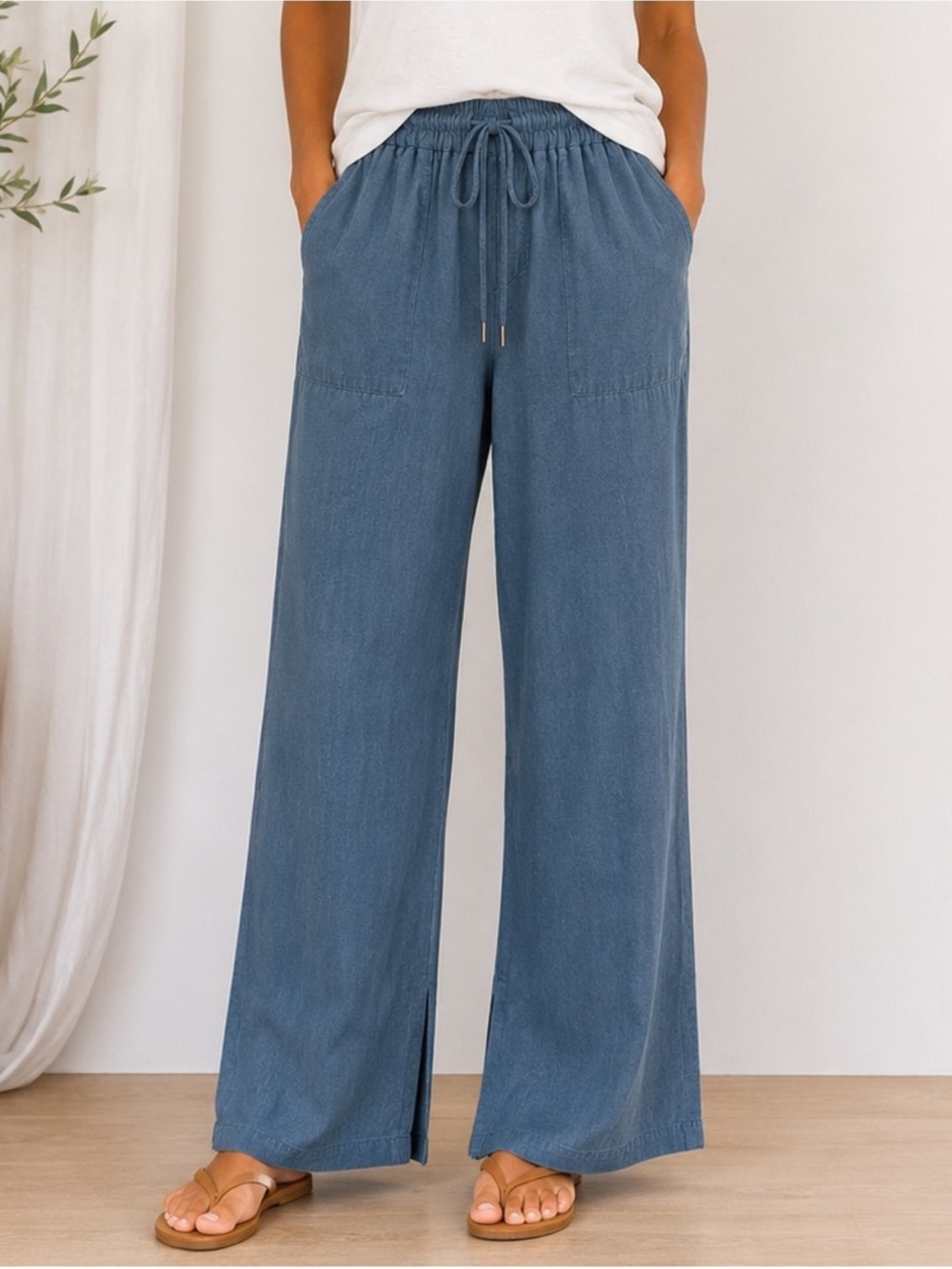 Athleta Slate Blue Wide-Leg Drawstring Pants